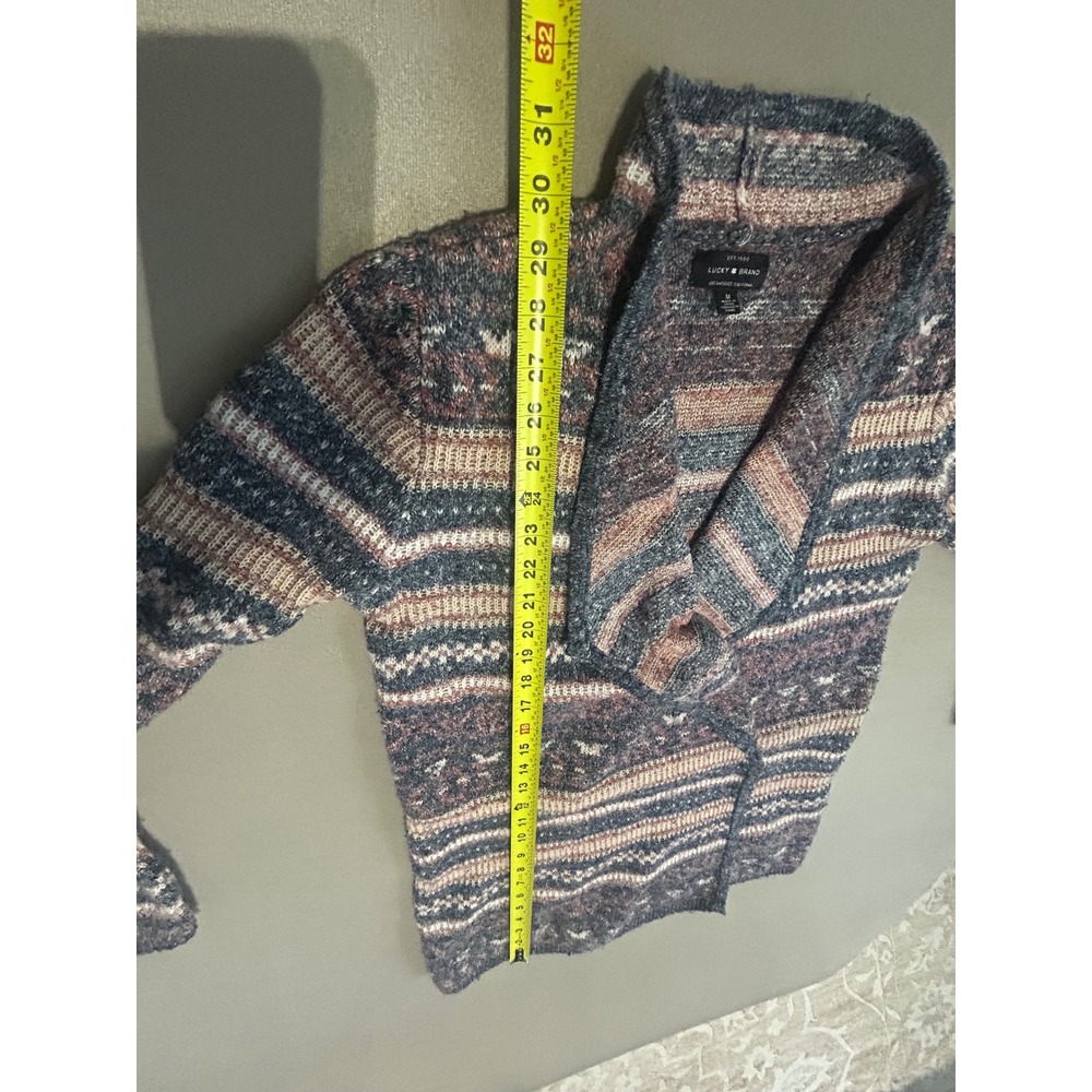 Lucky Brand Womens Fair Isle Striped Open Front Cardigan Sweater Blue Rust M - Picture 5 of 8